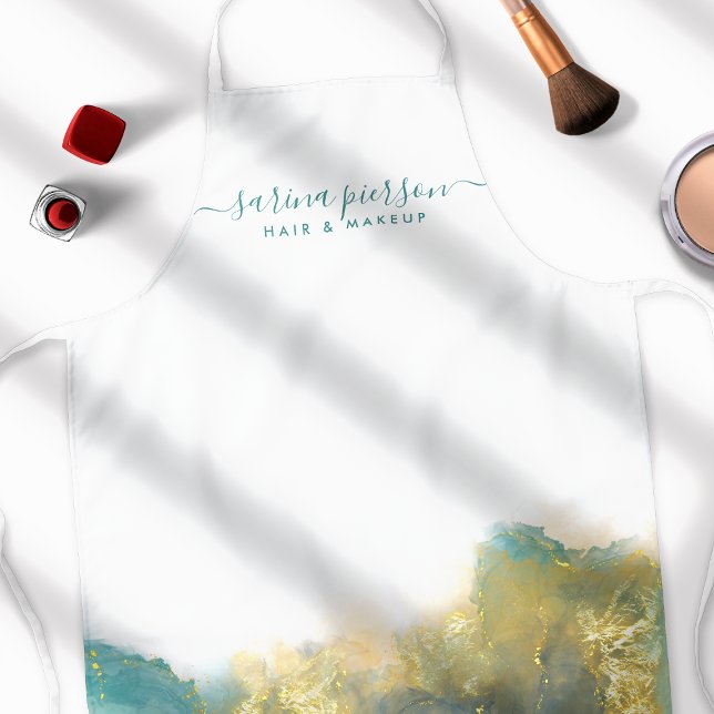 Aquamarin und Gold Moderne Kunst Flüssige Wasserfa Schürze (Von Creator hochgeladen)