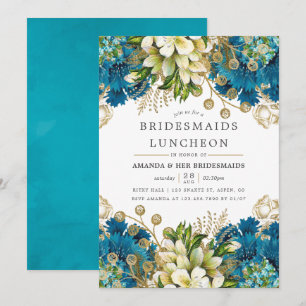 Aquamarin und Gold Shabby-Chic Bridesmaids Luncheo Einladung
