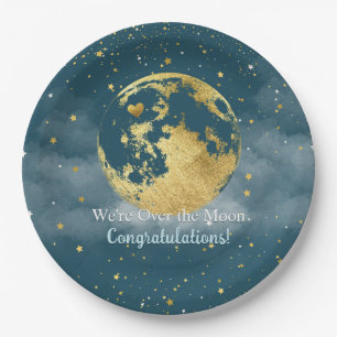 Aquamarin und Gold über den Mond Glückwünsche Pappteller