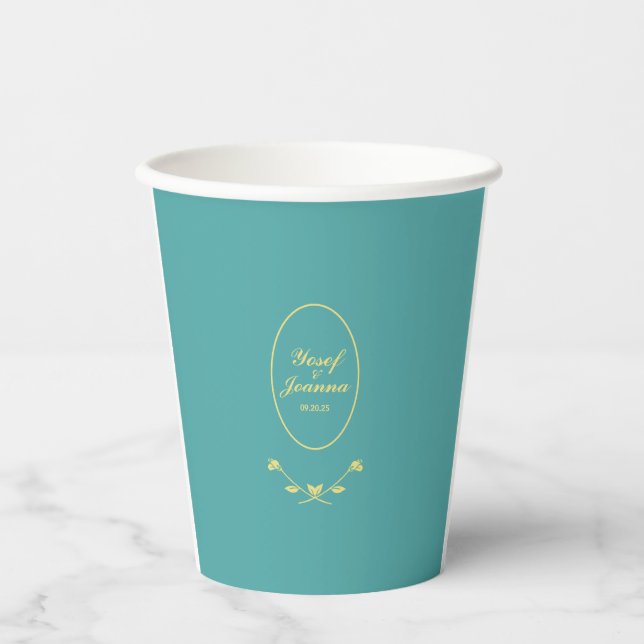 Aquamarin- und Goldhochzeit Pappbecher (Vorderseite)
