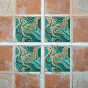 Aquamarin- und Goldmarmor Fliese