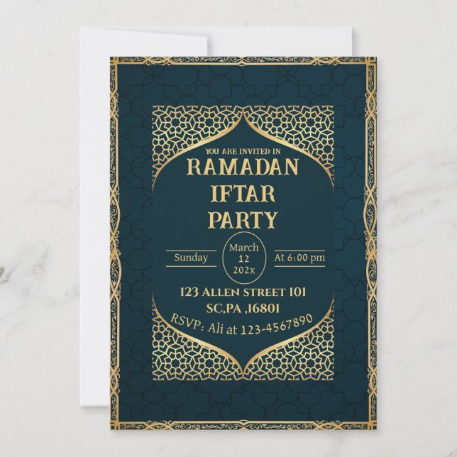 Aquamarin- und Goldmuslimisch-Ramadan Iftar-Party Einladung (Vorderseite)