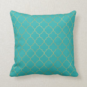 Aquamarin- und Goldquatrefolienmuster Kissen