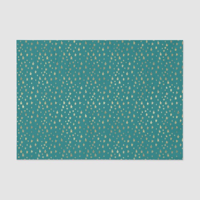 Aquamarin- und Goldstars Seidenpapier (Vorderseite)