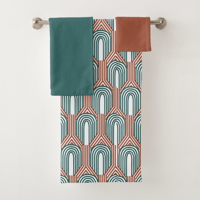 Aquamarin und Kupfer Badhandtuch Set (Insitu)