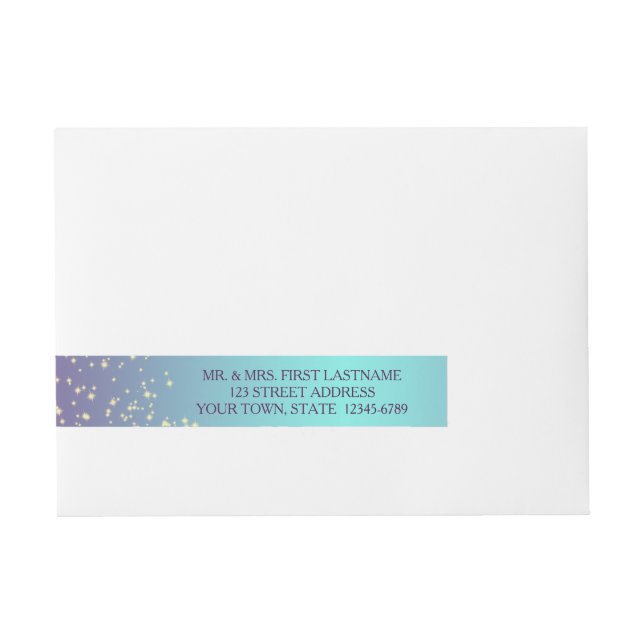 Aquamarin und Lila Ombre' Sparkle Rundum-Adressaufkleber (Vorderseite)