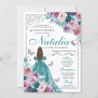 Aquamarin und Mauve Ocean Sunset Princess Quincean Einladung