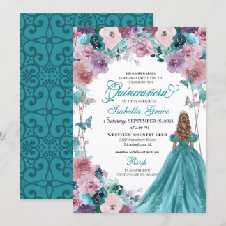 Aquamarin und Mauve Sunset Quinceanera Princess Einladung