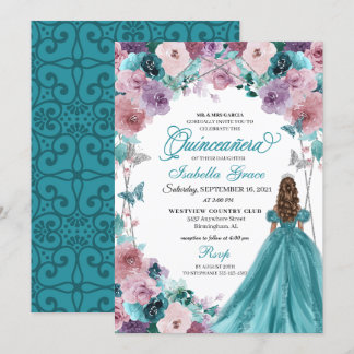 Aquamarin und Mauve Sunset Quinceanera Princess Einladung