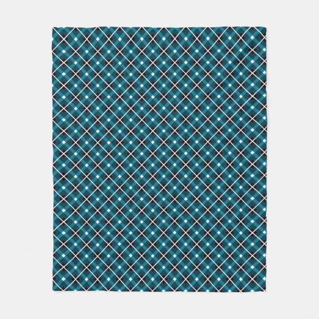 Aquamarin- und Navy-Geometric-Grid-Muster Fleecedecke (Vorderseite)