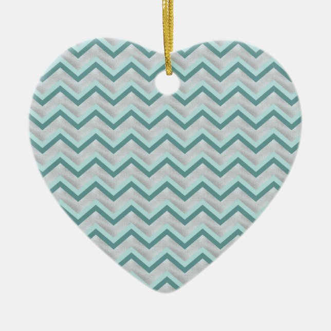 Aquamarin und Perlen ZigZag Keramikornament (Vorne)