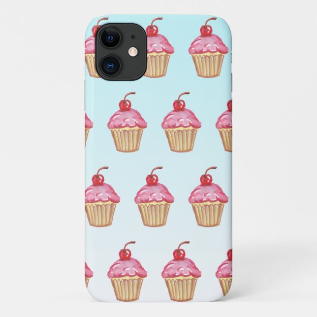 Aquamarin und rosa Erdbeere Cupcakes Case-Mate iPhone Hülle (Rückseite)