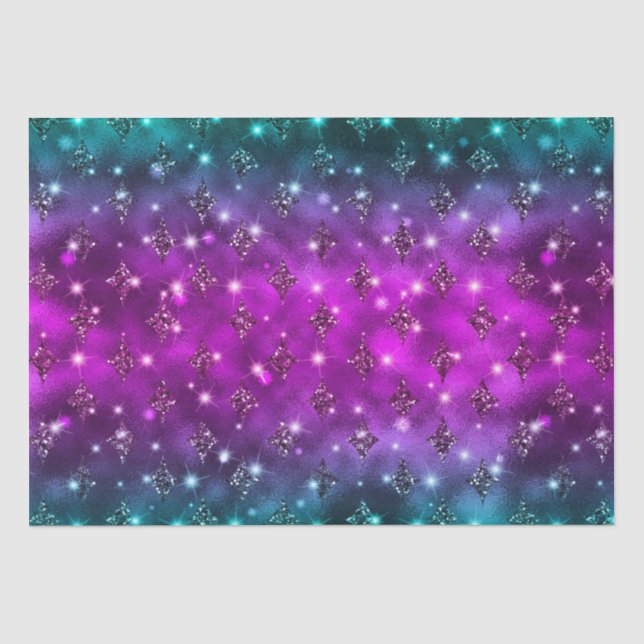 Aquamarin und rosa Ombre Glitzer Celestial Muster Seidenpapier (Vorderseite)