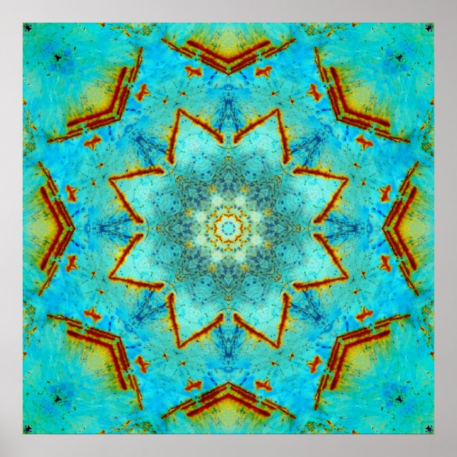 Aquamarin und Rust Mandala Poster (Vorne)