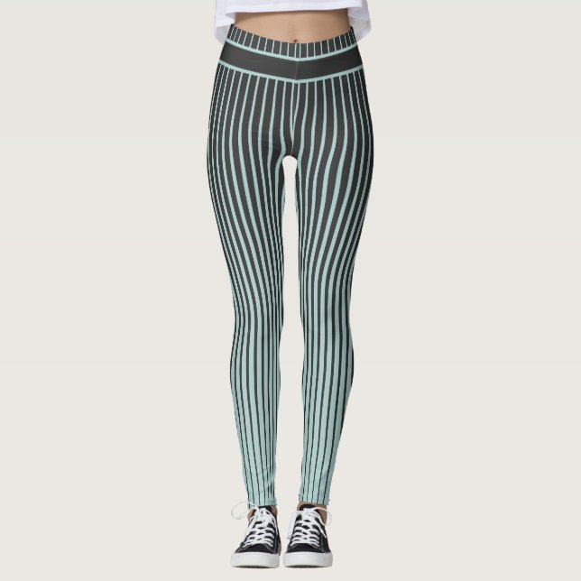 Aquamarin und schwarz gestreift leggings (Vorderseite)