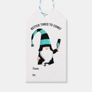 Aquamarin und schwarz Gnome Happy Holidays Geschenkanhänger