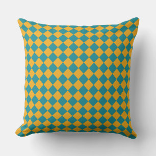 Aquamarin und Senf Harlequin Throw Kissen