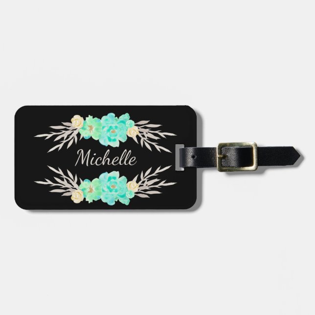 Aquamarin- und Silbertablett für Monogramm Gepäckanhänger (Vorderseite horizontal)