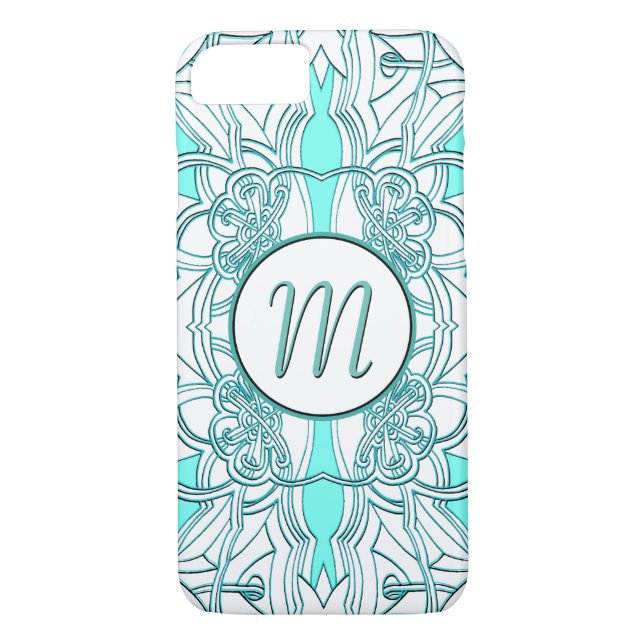 Aquamarin und türkis Mit Monogramm Case-Mate iPhone Hülle (Rückseite)