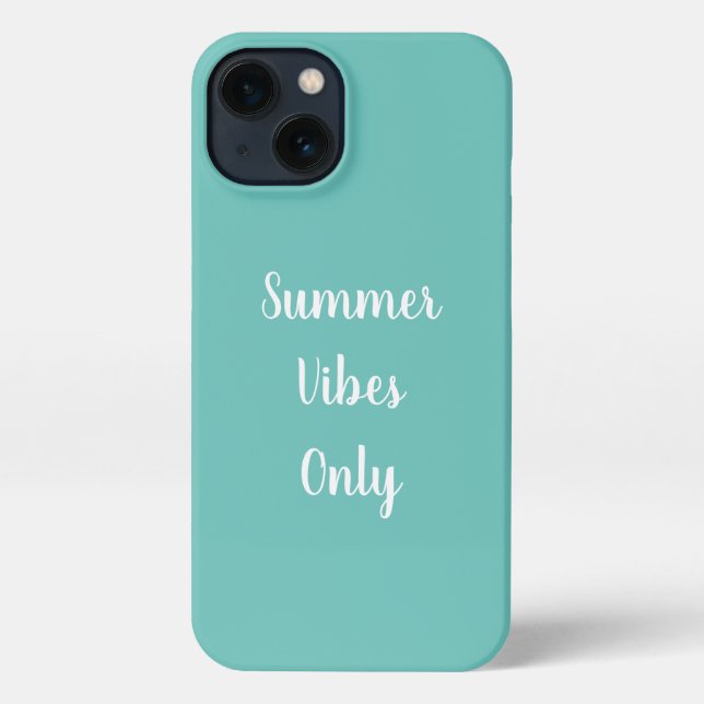Aquamarin- und Weißsommervibes nur Typografie iPhone Hülle (Rückseite)