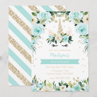 Aquamarin Unicorn Girly Birthday Einladung