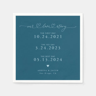 Aquamarin unsere Liebe Story Script Hearts Wedding Serviette