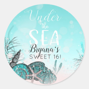 Aquamarin unter den Muscheln Strand Sweet 16 Party Runder Aufkleber