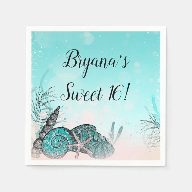 Aquamarin unter den Muscheln Strand Sweet 16 Party Serviette (Vorderseite)