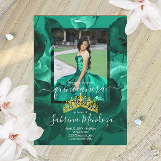 Aquamarin Verde Green Quinceanera Gold Tiara Einla Einladung