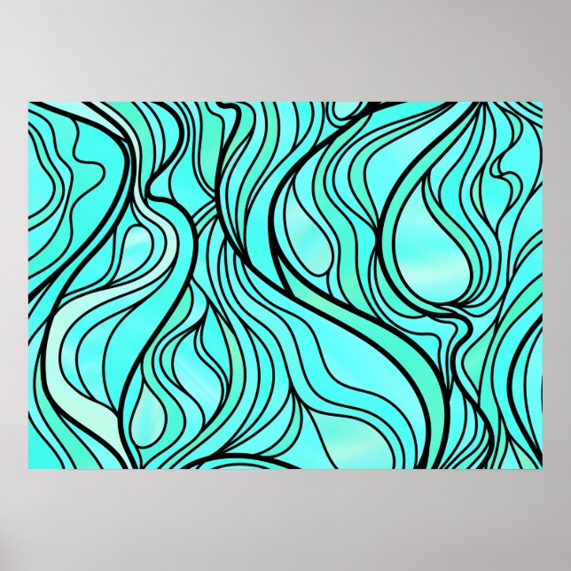 Aquamarin verkettetes Glas Abstrakt Poster (Vorne)
