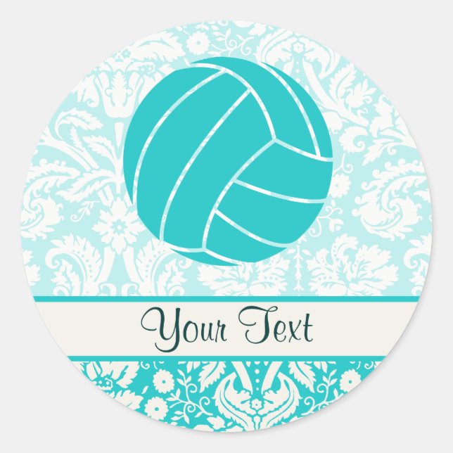 Aquamarin Volleyball Runder Aufkleber (Vorderseite)