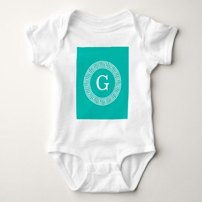 Aquamarin, was für ein erstes Monogramm des griech Baby Strampler (Vorderseite)