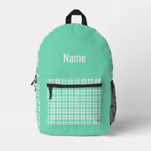 Aquamarin Weiß Kariert Personalisieren Muster Bedruckter Rucksack