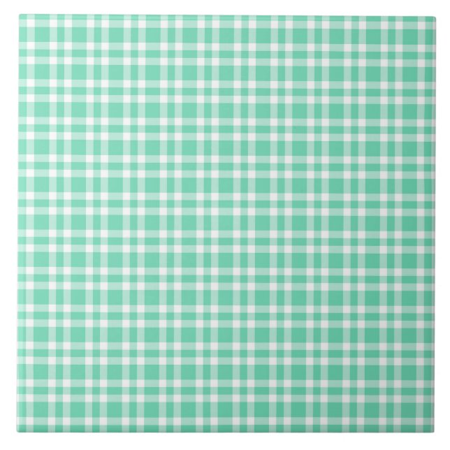 Aquamarin Weiß Karomuster Fliese (Vorderseite)