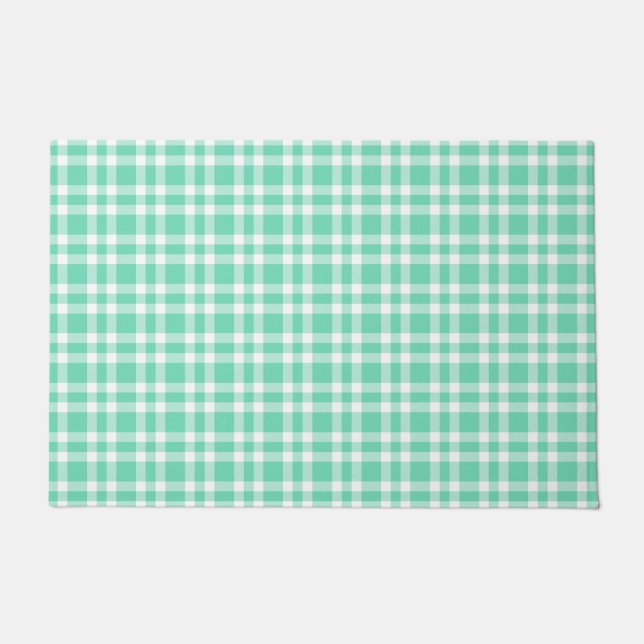 Aquamarin Weiß Karomuster Fußmatte (Vorderseite)