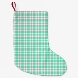 Aquamarin Weiß Karomuster Kleiner Weihnachtsstrumpf