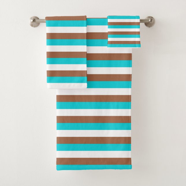 Aquamarin, Weiß und Brown-Streifen Badhandtuch Set (Insitu)