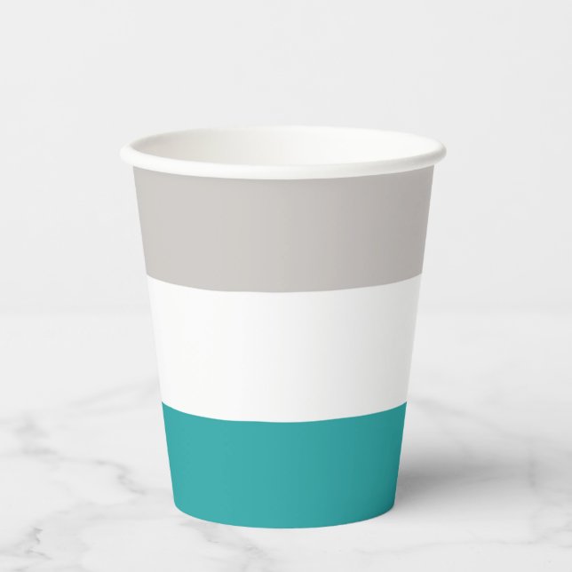 Aquamarin, weiß und weiß pappbecher (Vorderseite)