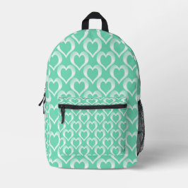 Aquamarin Weiße Herzen Muster Bedruckter Rucksack