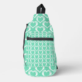 Aquamarin Weiße Herzen Muster Crossbody Bag
