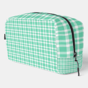 Aquamarin-weiße Karo-Muster-Kosmetiktasche Waschbeutel