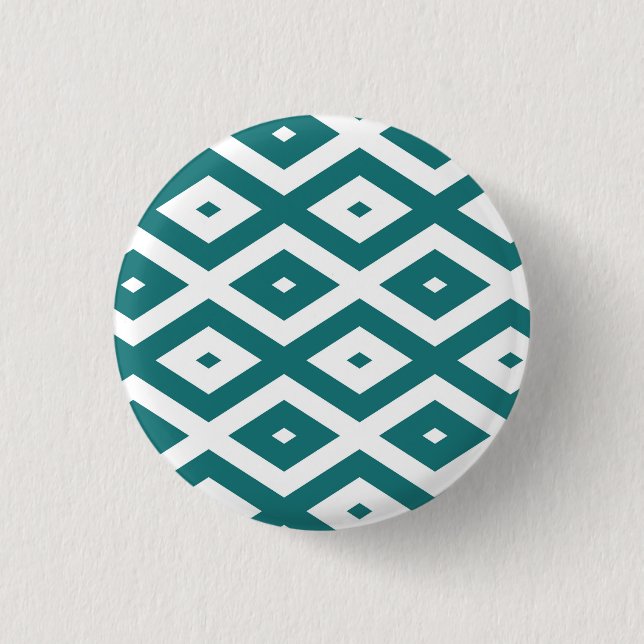 Aquamarin-weiße Rautenmuster Button (Vorderseite)