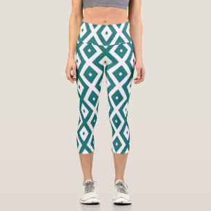 Aquamarin-weiße Rautenmuster Capri Leggings