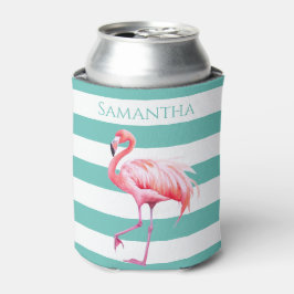 Aquamarin weiße Streifen Rosa Flamingo Personalisi Dosenkühler