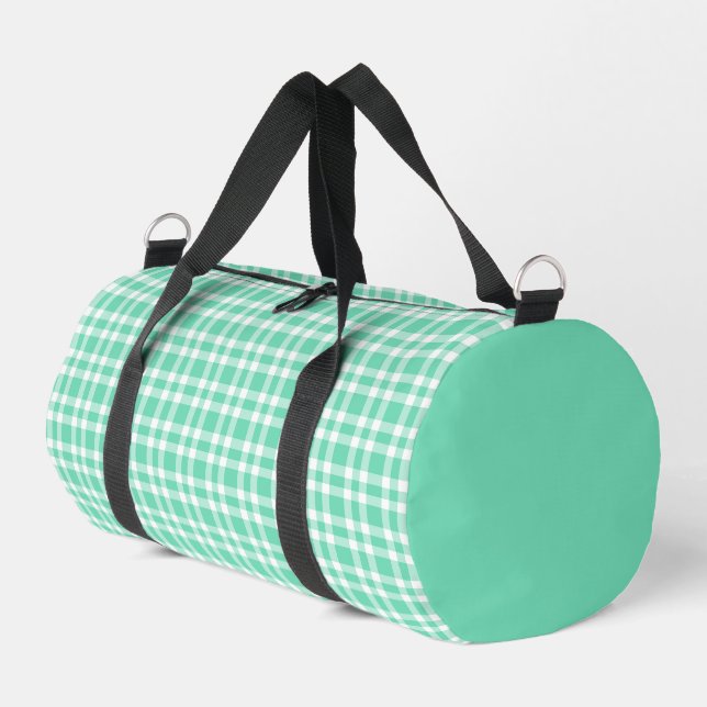 Aquamarin weißes Karomuster Klein Duffle Bag (Linke Seite)
