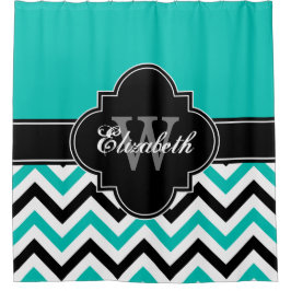 Aquamarin-weißes LG Zickzack 1ICBR Name Monogramm Duschvorhang