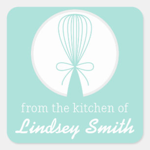 Aquamarin Whisk Silhouette Kitchen Labels Quadratischer Aufkleber