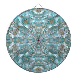 Aquamarin White Floral Dartboard Dartscheibe