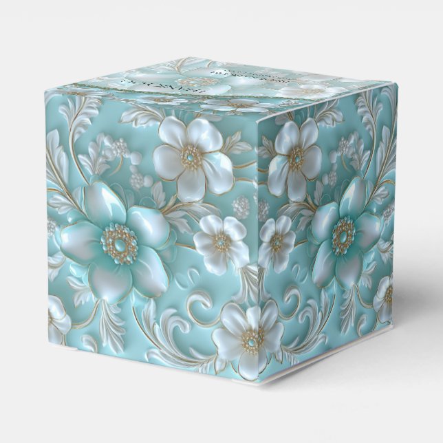 Aquamarin White Floral Fee Box Geschenkschachtel (Rückseite)