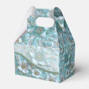 Aquamarin White Floral Fee Box Geschenkschachtel